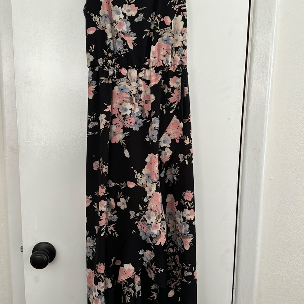 Black Floral with high-low wrap skirt